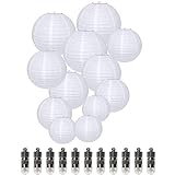 Dazone® 12 Stücke Weiße Papier Laterne Lampions rund Lampenschirm + 12er Warmweiße Mini LED-Ballons Lichter Hochtzeit Dekoration Pap
