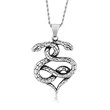 Serired Herren Edelstahl Ouroboros Gewundene Halskette, Handgefertigte Amulett-Halskette Mit Doppelschlangen-Anhänger, Unisex Tier Gothic Biker Geschenk Schmuck,55.5