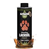 alphazoo Premium Lachsöl für Hunde & Katzen 500 ml, kaltgepresstes Fischöl reich an Omega 3 & Omega 6 Fettsäuren, Barf-Zusatz Öl für eine gesunde Haut & Fellpflege, recyclebare Weißb