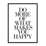 PHOTOLINI Design-Poster mit Bilderrahmen Schwarz 'What Makes You Happy' 30x40 cm schwarz-Weiss Typographie Sp