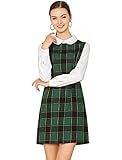 Allegra K Damen Langarm Bubikragen Colorblock Kariert Minikleid Kleid Grün XL