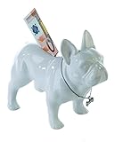 Spardose Bulli Bulldogge stehend aus Keramik weiss Hund Kunst Art Fig