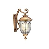 ZCCLCH Außenwand E27 Aluminium Wasserdicht Vintage Outdoor Glas Wand Laterne Lampen Wandleuchten Garten Balkon Gang Straße Haus Villa Dekorative Wandleuchte (Color : Messing)