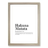 BIG Box Art Wörterbuch Hakuna Matata Typografie Gerahmter Kunstdruck fertig zum Aufhängen, Eiche A2 (62 x 45 cm)