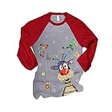 Masrin Weihnachts Oberteile Damen Mode Elch Druck T Shirt Pullover mit Farbblock Patchwork O Neck Raglan Tunika mit Langen Ärmeln Basic All Match Bluse Herbst Lang