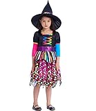 IKALI Mädchen Hexenkostüm Kinder Magie Dress Up Outfit Halloween Party Anzug Farbe Rock mit H