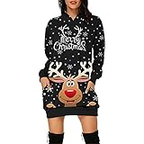 MJGkhiy Weihnachtspullover Damen Lustig Winter Elegant Sweater mit Kapuze Lange Ärmel Christmas Dress Hässlicher Weihnachtsp
