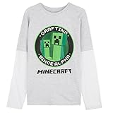 Minecraft Tshirt Kinder, Langarm Shirt Jungen und Mädchen Gaming Mob Graphic, Baumwolle T-shirt Kinder und Teenager 5-13 Jahre, Geschenke für Kinder (Grau/Weiß, 7-8 Jahre)