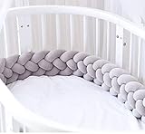 Handgefertigtes geflochtenes Kinderbett Stoßstange Baby Kopfschutz Knotengeflecht Dekoratives Kissen für Baby Kinderbett Bettwäsche (2m,Grey)