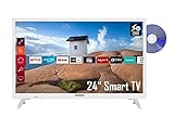 Telefunken XH24K550VD-W 24 Zoll Fernseher / Smart TV (HD ready, HDR, Triple-Tuner, 12 Volt Anschluss, DVD-Player) - 6 Monate HD+ inklusive [2022] [Energieklasse F]