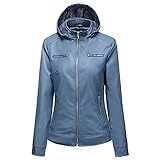 Baiomawzh Damen Lederjacke Stehkragen Kunstlederjacke Retro Motorradjacke Winddicht Regendicht Jacke Warm Verdicken Reißverschluss Jacke Stehkragen PU Lederjack