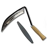 Kleine Sensensichel inkl. gratis Schleifstein - mit Eschenholzstiel - Stiellänge: 14 cm, Gewicht: 500 g - Handgeschmiedet in D