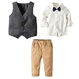 Echinodon [Bekleidungsset Junge Festlich Hemd mit Fliege + Weste + Hose Kinder Gentleman Set Baby Taufe Anzug 80