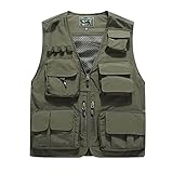 AMZWMFW Männer Lässige Outdoor-Arbeit Angeln Reise-Foto-Fracht-Sleevess Mesh Weste Jacke Multi-Taschen Army Green-XXL