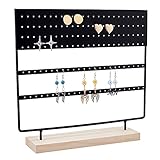 PandaHall 144 Loch Ohrringhalter Ständer, 3-Tier Ohrsteckerhalter Rack Ohrring Schmuck Organizer Schmuckhalter Tower Rack Mit Holztablett Für Ohrringe Halsketten Display Home Retail U
