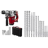 Einhell Bohrhammer-Set RT-RH 32 (1250 W, 3,5 J, Bohrleistung 32 mm, SDS-Plus-Aufnahme, Metall-Tiefenanschlag, 10 Bohrer, Bohrkrone, 2 Meißel, Koffer, inkl. 12-tlg. SDS-Plus Hammer Meißel-Set)