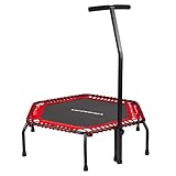 Ultrasport Fitness Trampolin, Ø ca.135cm, 5-fach höhenverstellbarer Haltegriff,sehr leise Gummiseilfederung, Jumping Fitness & Indoor geeignet, komfortable Griffummantelung aus Schaumstoff, 2 V