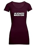 Cre9tive Shirts Ja Schatz, mach ich!, Frauen Extra Lang T-Shirt, Größe XXL, Burgundy