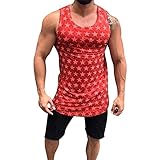 Sommer Herren Stern Muster Druck Sport Fitness Tank Top Sommer Männer Leicht Atmungsaktiv Slim Fit Mode Sport Weste Herren Athletic Basic Tank Top Ärmellos Männer Gym Bodybuilding Tank Top, rot, 3XL