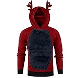 Herren Kapuzenpullover Hooded Sweat Weihnachtsgeweih Farbblock Sweatshirt Fleece Plüsch Colorblock Langarm Pullover Warm Halten Winter Niedlich Fashion Unisex H