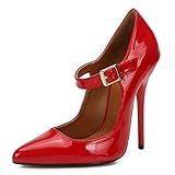 fereshte Unisex Herren Damen Schuhe Crossdresser hohe Absätze Party Pumps High Heels mit Metallschnalle und Pfennigabsatz Rot PU 42 EU