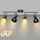 XH&XH 4-Wege-Deckenleuchten Passend für Retro Drehbarer Strahler Schwarz Flush Pendelleuchte für Küche Wohnzimmer,Inkl. 4X 4W E14 LED-Lampen 2700