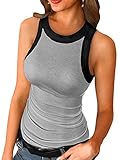 Damen ärmelloses einfarbiges Racerback Weste Tops Sommer Casual Stretch Rippstrick Fit Tank Top Slim T-Shirt Tight Gr. Small, dunkelg