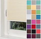 Home-Vision® Premium Plissee Faltrollo ohne Bohren mit Klemmträger / -fix (Creme-Vanille, B135cm x H120cm) Blickdicht Sonnenschutz Jalousie für Fenster & Tü