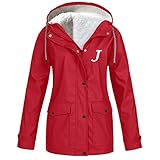 AFFGEQA Windjacke Damen Outdoor Sportjacke Einfarbig Plüschfutter Jacke Winter Warme Manteljacke Outwear Pelzgefütterter mit Kapuze Dicker M