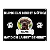 Hunde Schild personalisiert - Klingeln Nicht nötig - Metallschild mit Foto und Name für außen, wetterfestes Türschild für Hundebesitzer - DIN A5-21 x 15 cm, EIN Tier, schw