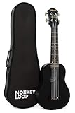 Monkey Loop - Gorilla-Serie - Ukelele Sopran - Case inklusive - Farbe: Schwarz - aus Kunststoff - Hochwertige Saiten - Mechaniken Plateados und Open - Deckel Tilo - Black Walnut Brück