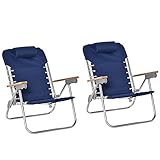 Outsunny 2-er Set Campingstuhl Klappstuhl Gartenstuhl mit Armlehnen Strand Balkon faltbar Metall Oxfordstoff Blau 69 x 62 x 73,5