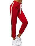 OZONEE Damen Jogginghose Hose Trainingshose Sporthose Freizeithose Motiv Damenhose Fitnesshose Sweatpants Sweathose Fußballhose Joggpants JS/1020/B5 ROT L