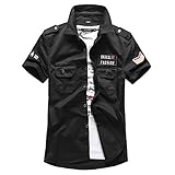 Freizeithemden,Air Force One Herren Kurzarmhemd Schlankes Baumwollhemd Casual Military Style Herren Trendy, Schwarz, 2XL