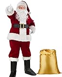 PrettyQueen Herren Deluxe Weihnachtsmann Anzug Weihnachten Erwachsene Santa Claus Kostüm, Burgunderrot - 2XL, XX-Larg