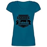 Karneval & Fasching Kostüm Outfit - Kölner Sprichwort - Eschte Fründe Ston zesamme - schwarz - XL - Türkis - Köln - XO1525 - Damen T-Shirt mit V