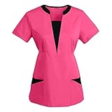 Schlupfkasack Damen Pflege LäSsig Sommer Arbeitsuniform Bluse T-Shirt Uniformen Einfarbig Kurzarm Gute QualitäT V-Neck Top V-Ausschnitt Mock Wrap Scrub Unisex Top Plus S