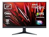 Acer Nitro VG270UP Gaming Monitor 27 Zoll (69 cm Bildschirm) WQHD, 144Hz DP/HDMI2, 70Hz HDMI1, 1ms (VRB), HDMI 2.0, HDMI 1.4, DP 1.2a, HDMI/DP FreeSync, Schwarz/b