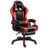 HUASA Gaming Stuhl mit Fußstützen Bluetooth Lautsprecher,3D Armlehnen Ergonomisches Design Nacken Bürosessel für Computer PU-Leder E-Sports Spielesessel Hohe Rück