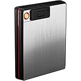 VIY 2-in-1 Aluminium Zigarettenetui mit Feuerzeug Elektronisch(Schwarz) Elegante Entwurf Aluminium Zigarettenbox Mit Elektronisches Feuerzeug Aufladbar,Silb