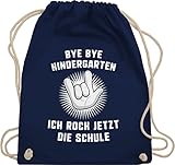 Schulkind Einschulung und Schulanfang - Bye Bye Kindergarten Ich rock jetzt die Schule Hand - Unisize - Navy Blau - geschenkverpackung einschulung - WM110 - Turnbeutel und Stoffbeutel aus Baumw