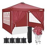 CAROMA Pavillon 3x3 Wasserdicht Partyzelt Wasserdichter UV-Schutz Garten Events Outdoor (3 x 3 M + Seitenwände + Sandsäcke, ROT)