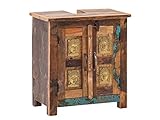 Woodkings® Bad Waschbeckenunterschrank Sumana recyceltes Holz bunt rustikal asiatisch Buddha Waschtischunterschrank Badmöbel Badezimmer Badschrank Bad Unterschrank M