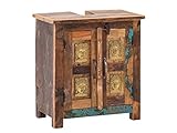 Woodkings® Bad Waschbeckenunterschrank Sumana recyceltes Holz bunt rustikal asiatisch Buddha Waschtischunterschrank Badmöbel Badezimmer Badschrank Bad Unterschrank M