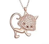 H&C Silver Katze Kette Collier Halskette Kätzchen Anhänger Silberkette Silber 925 Roségold Vergoldet Geschenk für Frau Freundin Mutter Damen Schmuck Muttertag Geburtstag Valentinstag Top Geschenk