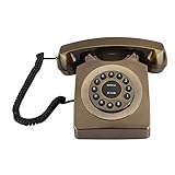 yunyu Antikes Bronze-Telefon, Retro-Desktop-Festnetztelefon mit Knöpfen, Home-Office-Hotel Old Fashion Classic Vintage Cored-Telefon, F