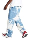 Onsoyours Herren Patchwork Jeans Baggy Hip Hop Jeanshose Casual Straight Leg Denim Hosen Vintage Farbblock Weitem Bein Pants Streetwear C Blau XS