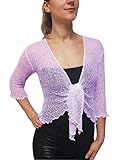 Mimosa Damen Crochet Strecken Fisch-Netz Boleroshrug Mutterschaft Krawatte an der Taille Cardigan (Einheitsgröße für DE 34-42, Lilac)