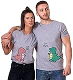 Dinosaurier Pärchen T-Shirt Für Anime Couple T-Shirt Paar T-Shirt Partnerlook Partner-Geschenke Für Liebespaar Baumwolle 1 Stück(Grau-Men,M)