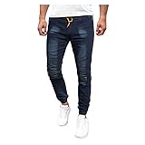 Julhold Herren Jeanshose Jeanspants Jogginghose Slim Fit Stretch Sporthose Fitness Narrow Leg Basic Washed Hosen Outdoor Trainingshose Freizeithose Sweathose Streetwear (Marine, L)